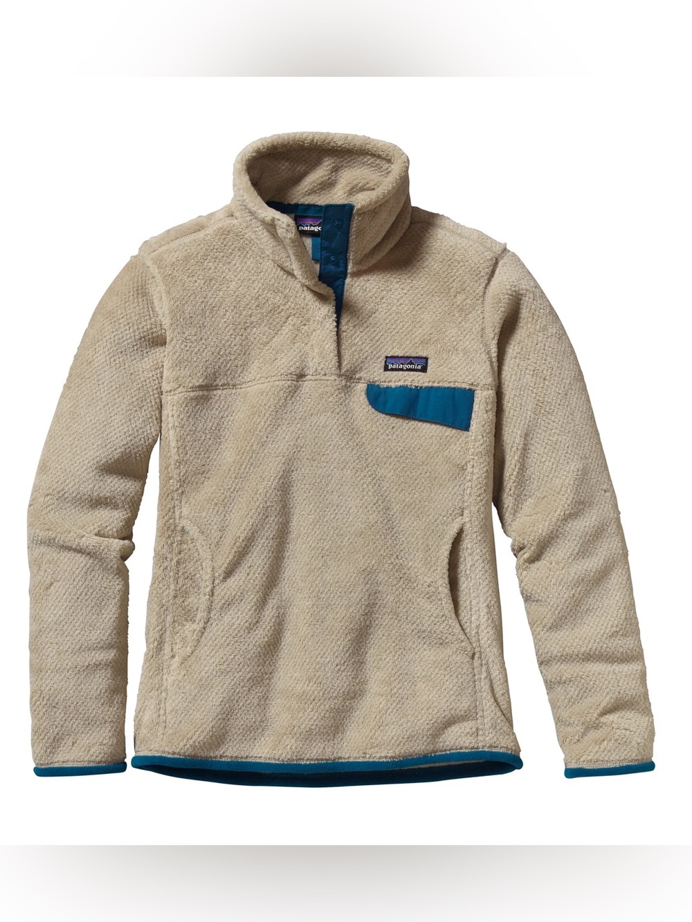 Patagonia Women's Re-Tool Snap-T Fleece Pullover Sweater Beige Teal Size Small